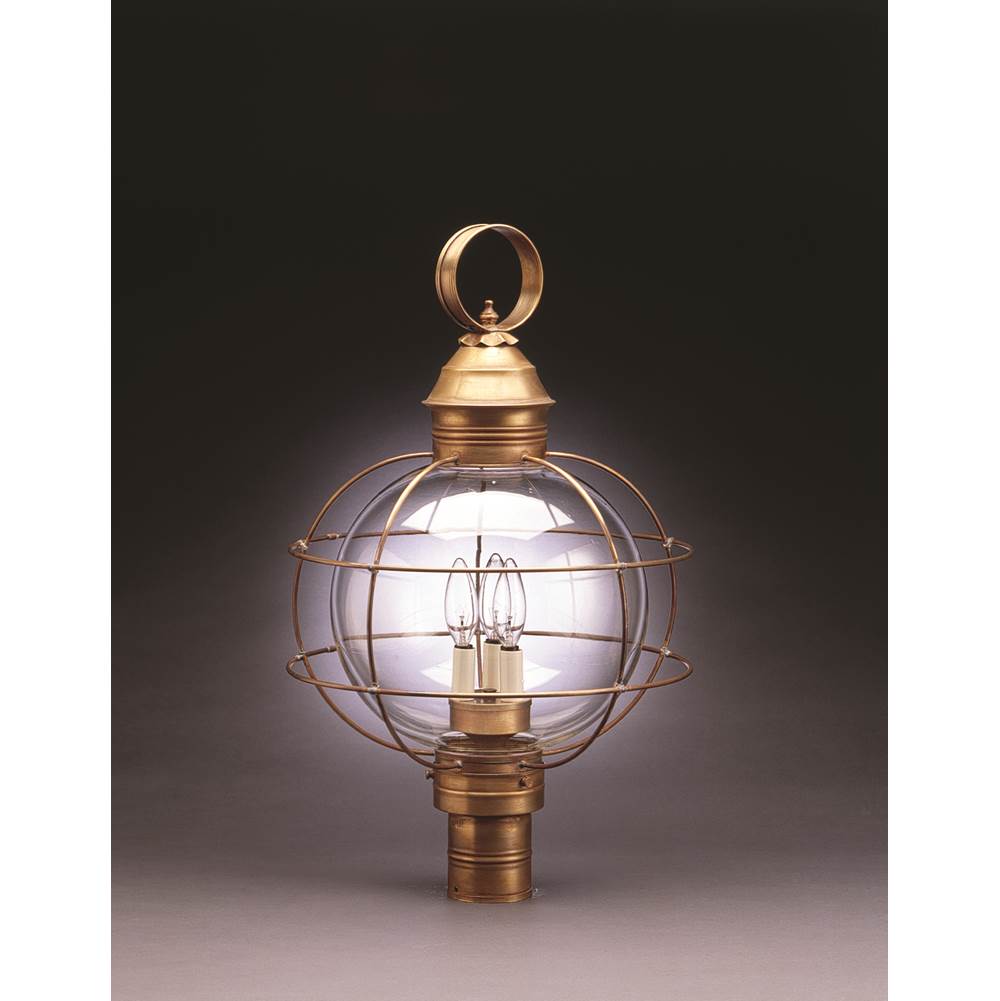 Northeast Lantern Caged Round Post Dark Antique Brass 3 Candelabra Sockets Clear Glass