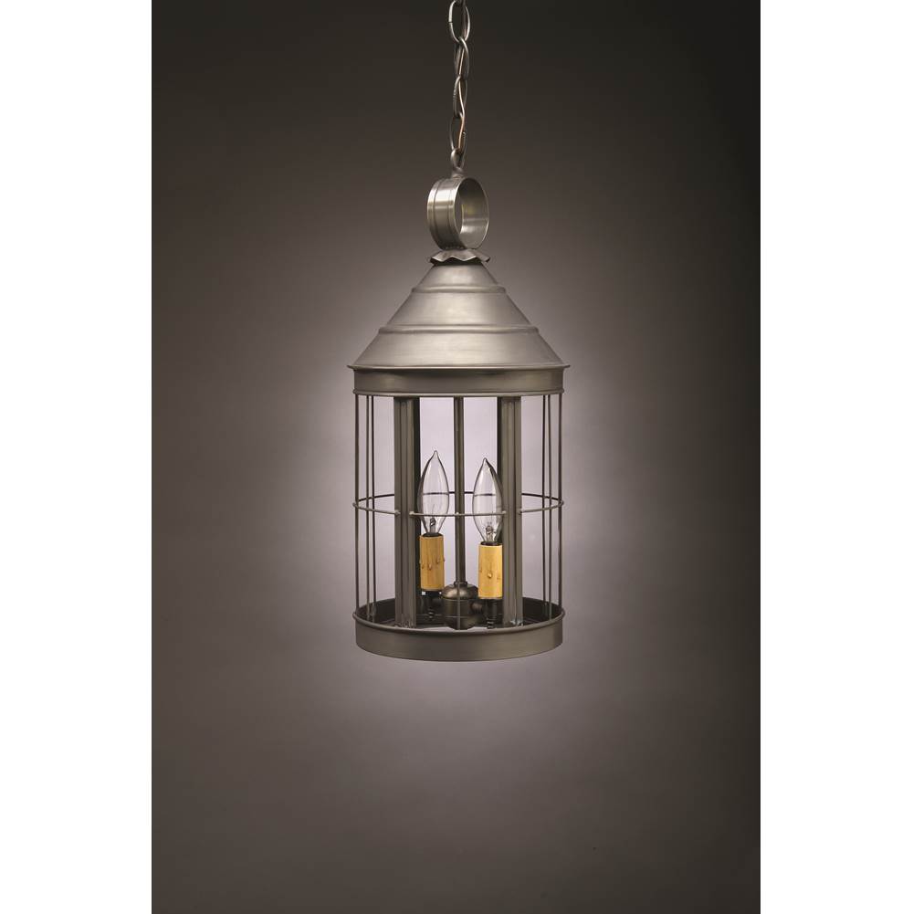 Northeast Lantern Cone Top Hanging Dark Antique Brass 2 Candelabra Sockets Clear Glass Open Bottom