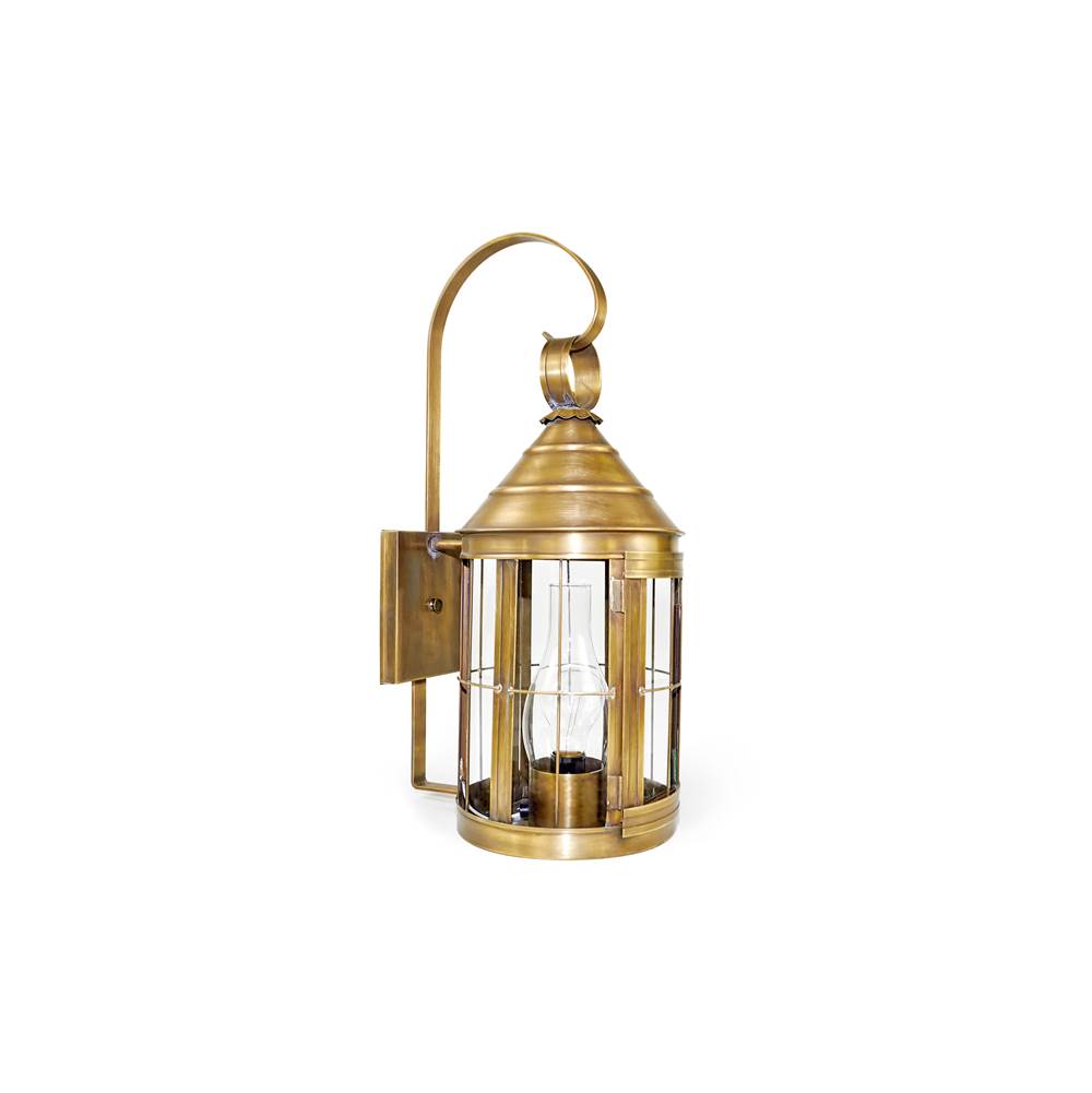 Northeast Lantern Cone Top Wall With Top Scroll Antique Brass Medium Base Socket Clear Glass