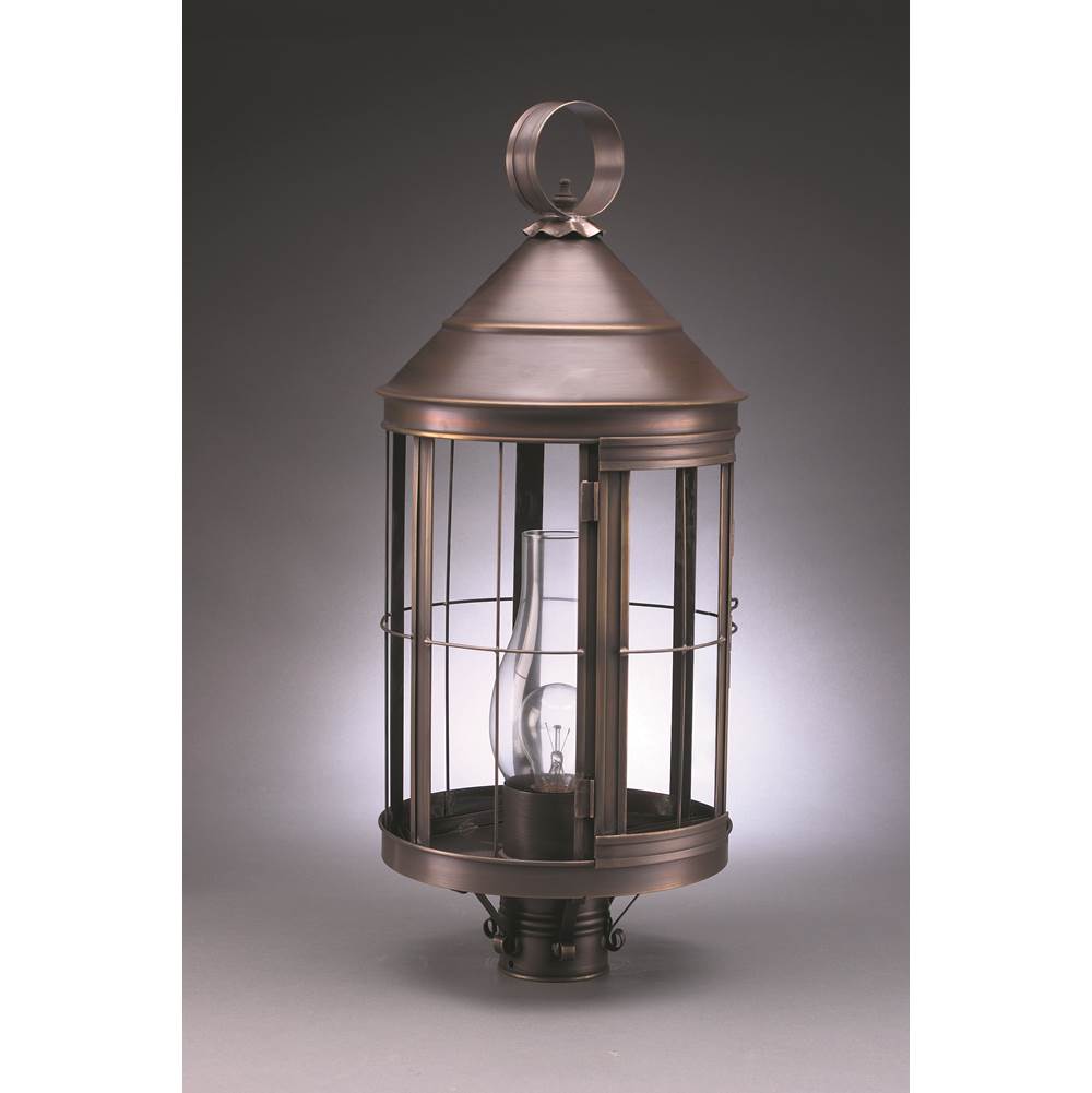 Northeast Lantern Cone Top Post Verdi Gris Medium Base Socket With Chimney Clear Glass