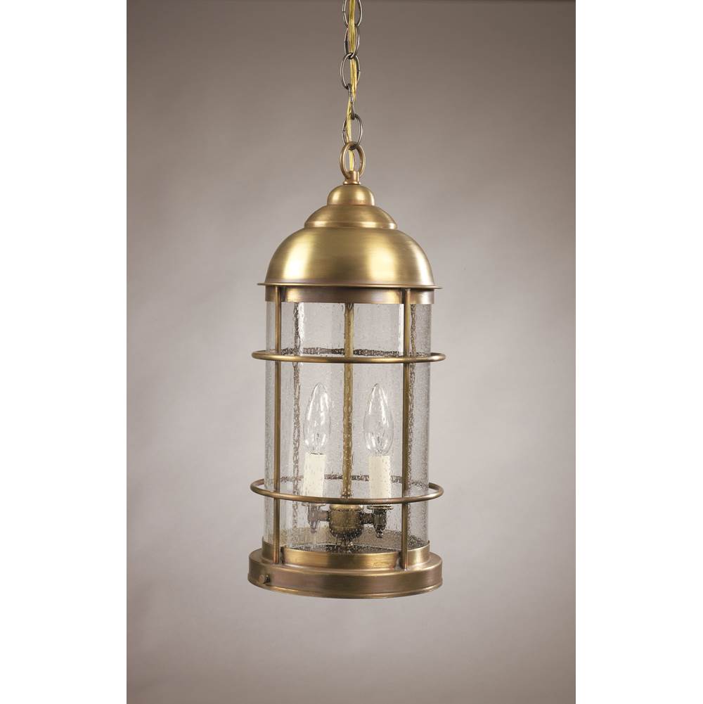 Northeast Lantern Nautical Hanging Antique Brass 2 Candelabra Sockets Clear Seedy Glass