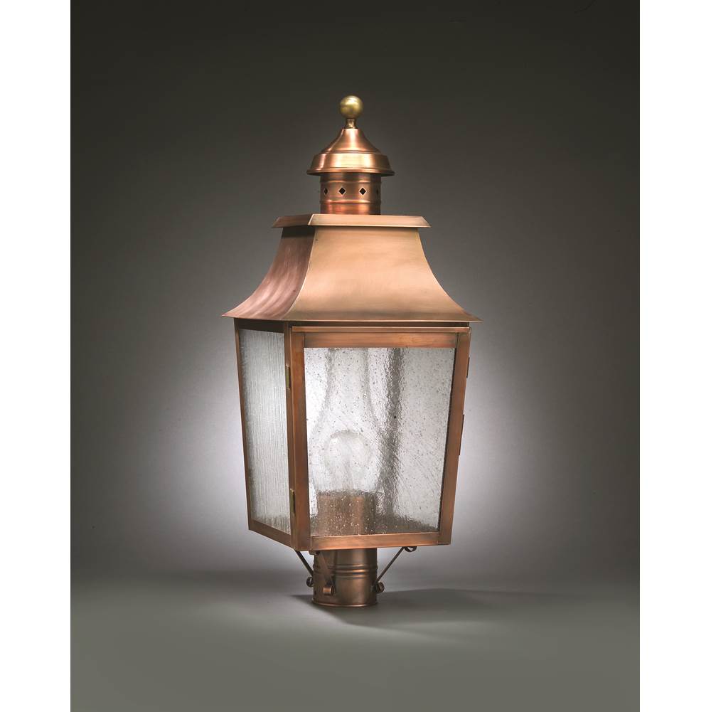 Northeast Lantern Pagoda Post Dark Brass Medium Base Socket With Chimney Clear Seedy Glass