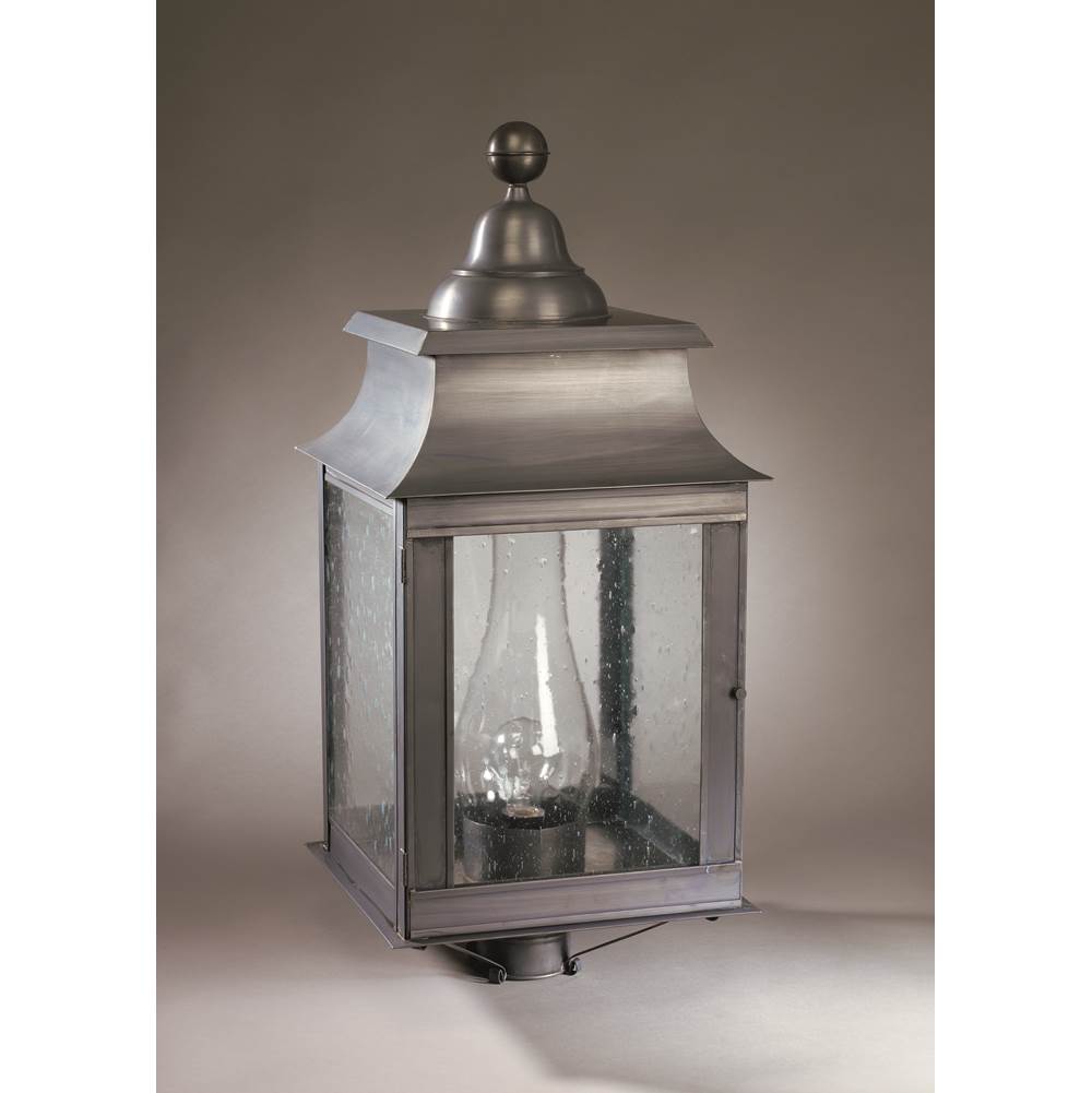 Northeast Lantern Pagoda Post Antique Brass Medium Base Socket With Chimney Clear Seedy Glass