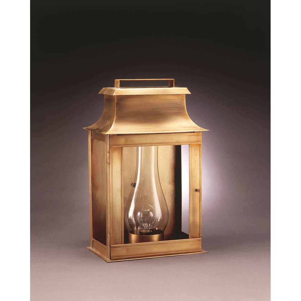 Northeast Lantern Pagoda Wall Antique Copper Medium Base Socket With Chimney Clear Glass