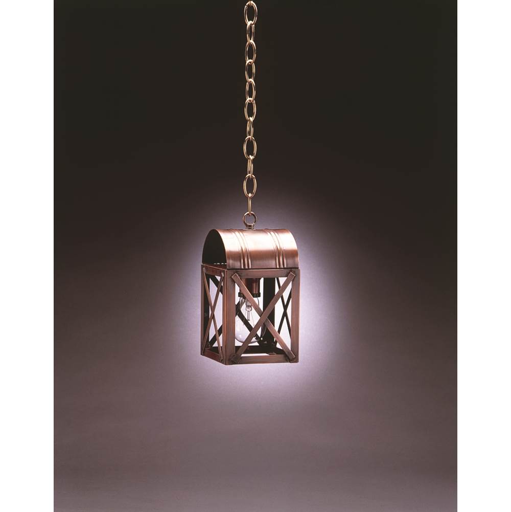Northeast Lantern Culvert Top X-Bars Hanging Antique Copper Medium Base Socket Clear Glass