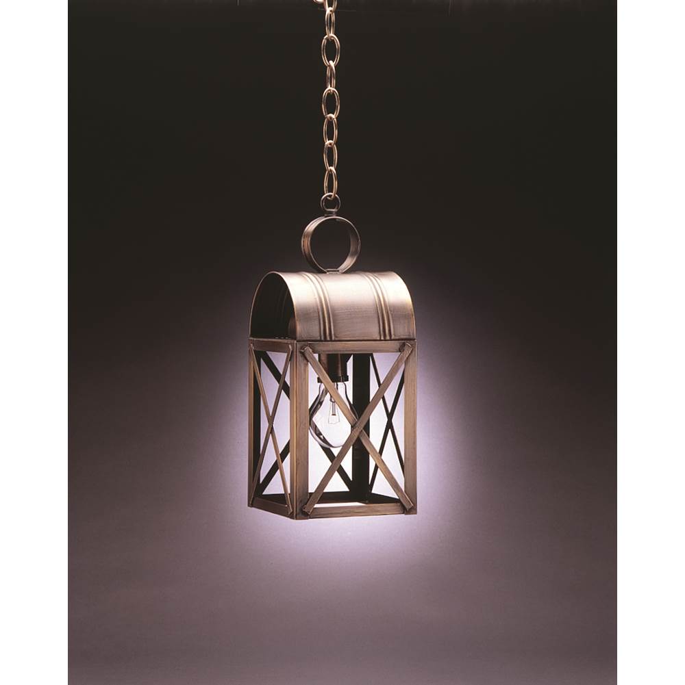 Northeast Lantern Culvert Top X-Bars Hanging Antique Brass Medium Base Socket Clear Glass