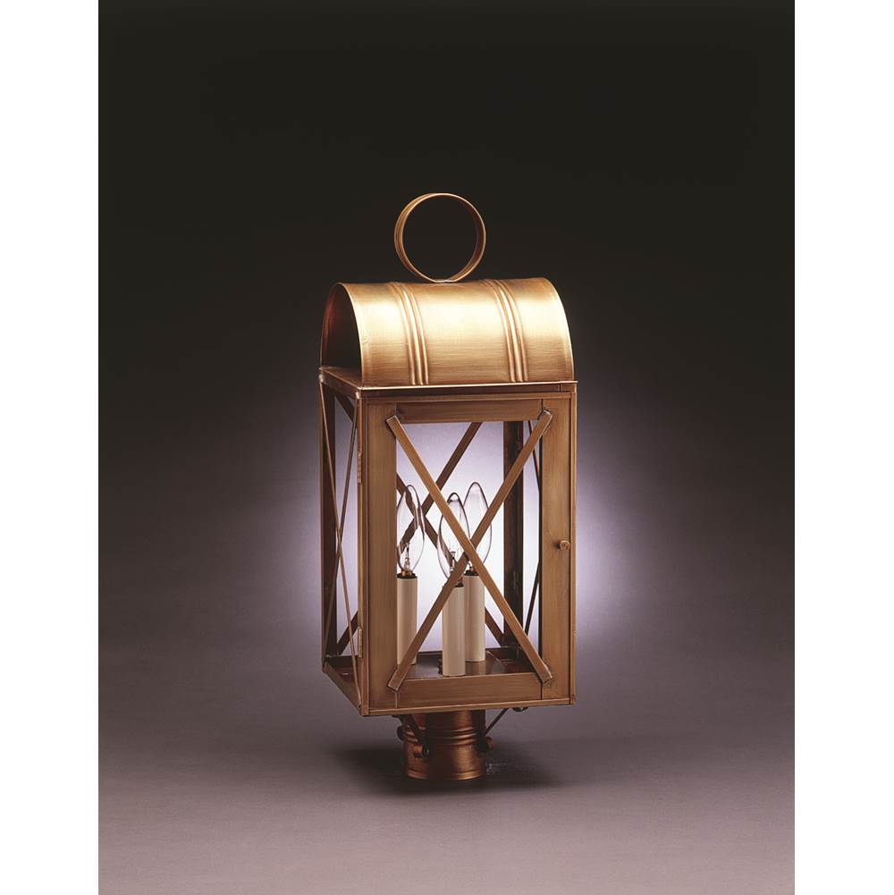 Northeast Lantern Culvert Top X-Bars Post Antique Brass 3 Candelabra Sockets Clear Glass