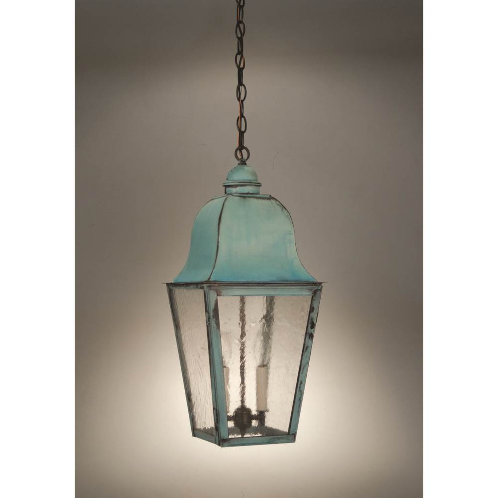 Northeast Lantern Hanging Fixture  Antique Copper Finish  2 Candelabra Sockets  Seedy Marine Glass
