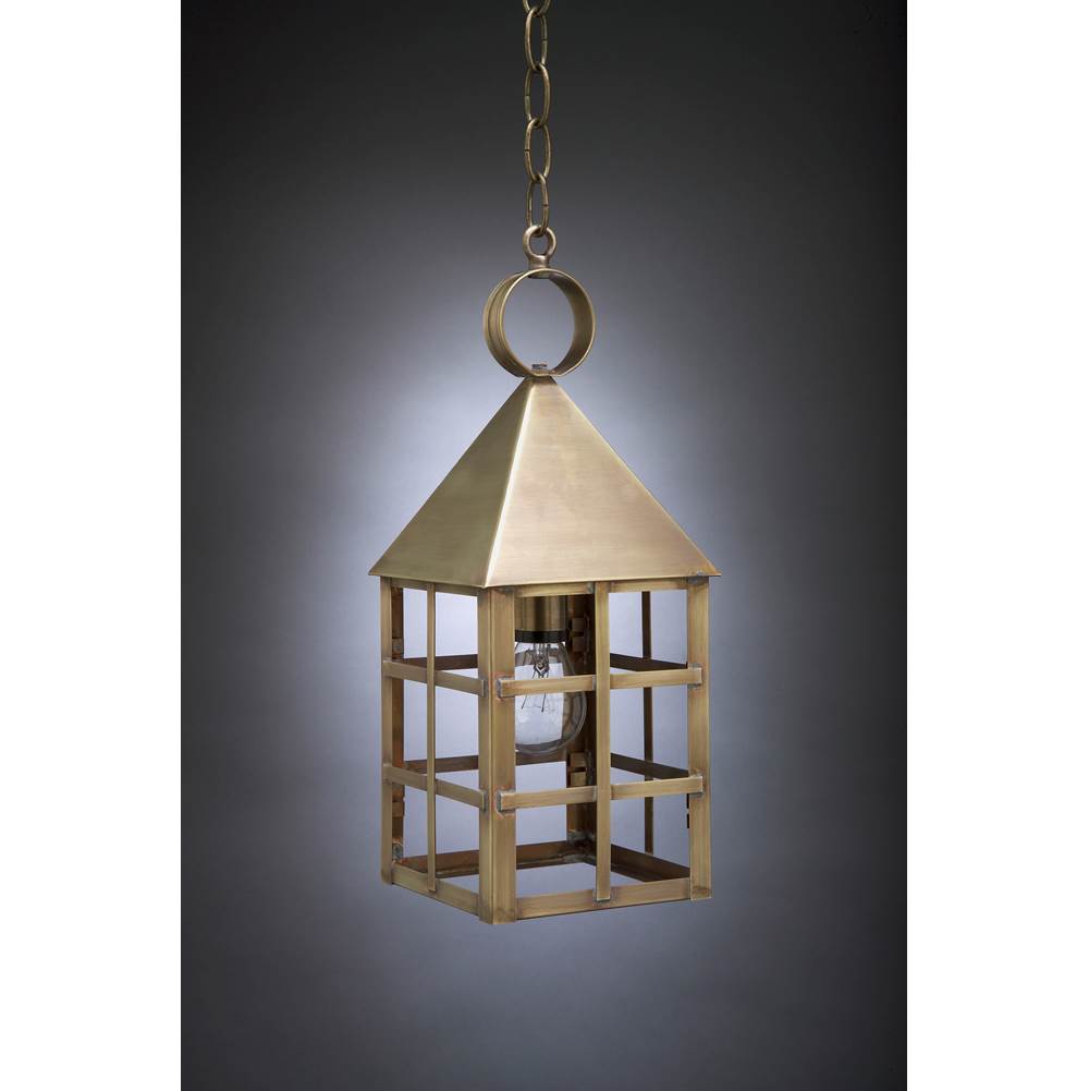 Northeast Lantern Pyramid Top H-Bars Hanging Dark Antique Brass Medium Base Socket Clear Glass