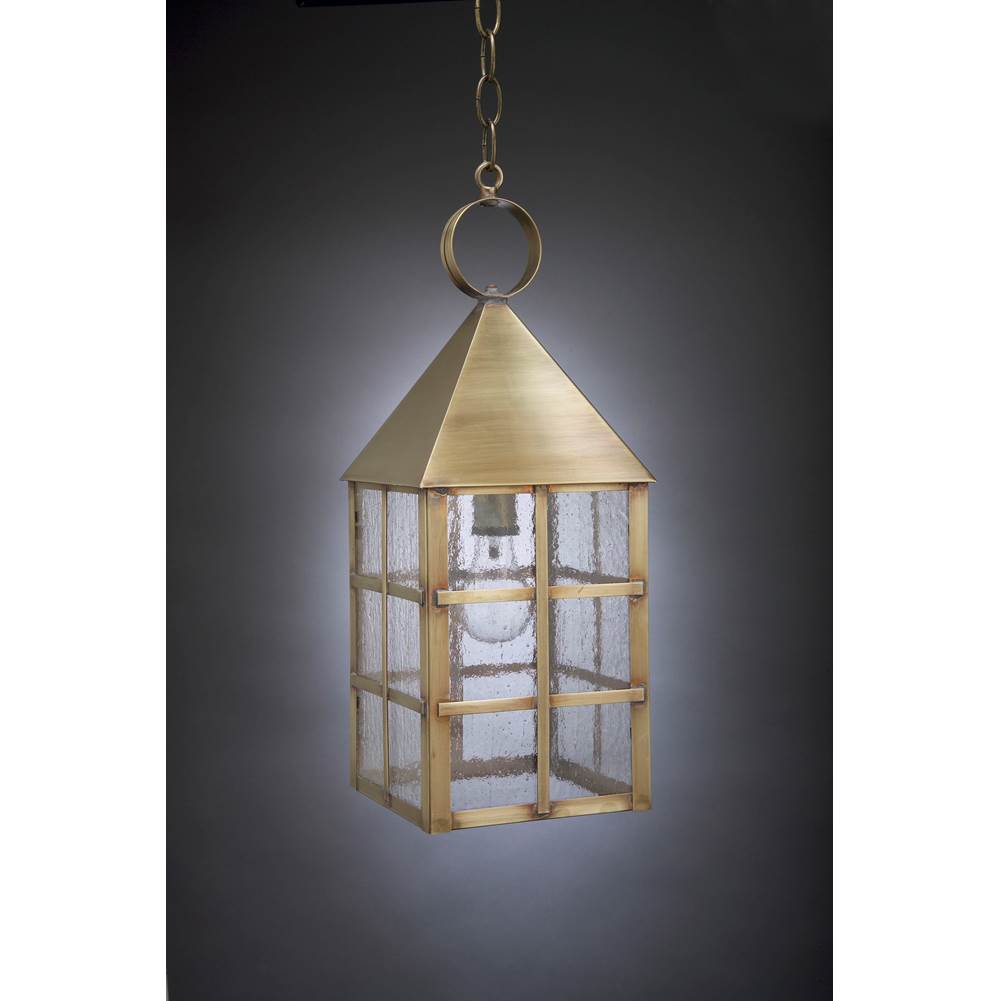 Northeast Lantern Pyramid Top H-Bars Hanging Dark Antique Brass Medium Base Socket Seedy Marine Glass