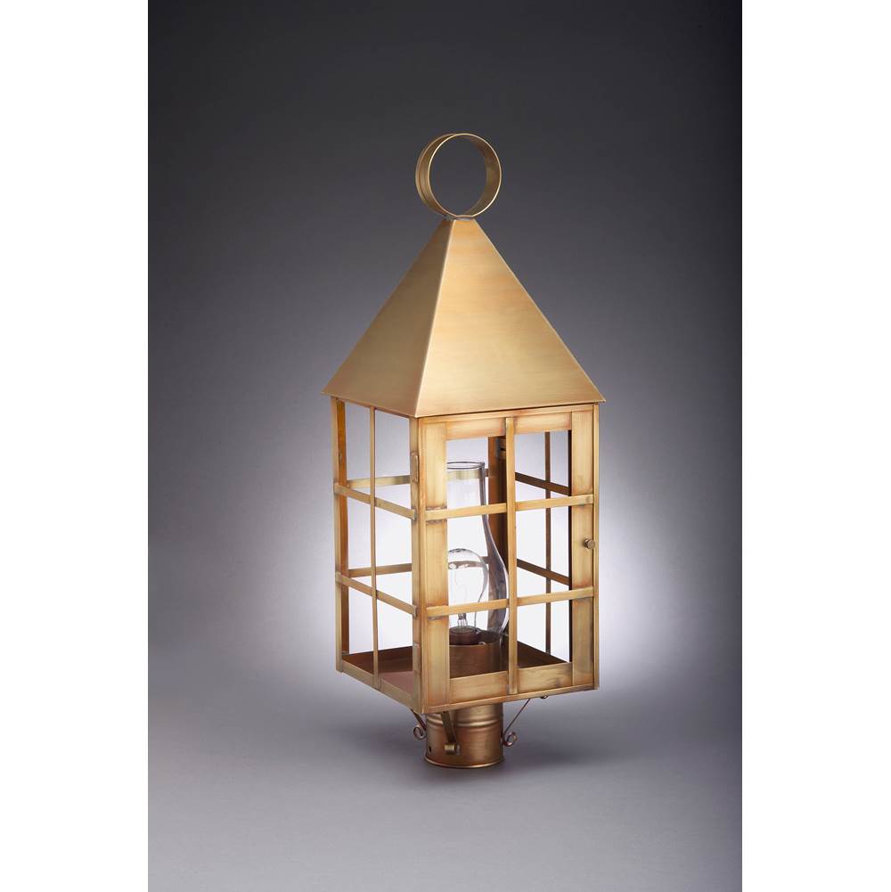 Northeast Lantern Pyramid Top H-Bars Post Dark Brass Medium Base Socket With Chimney Clear Glass