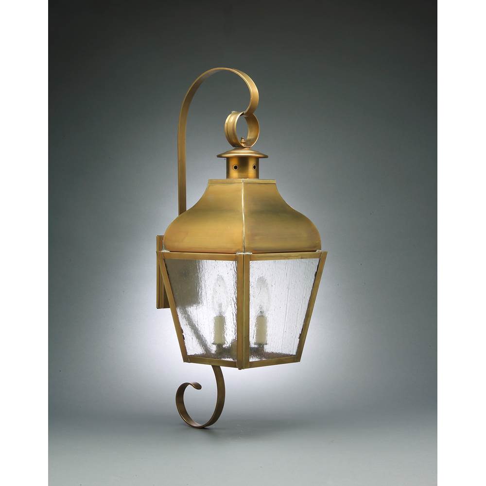 Northeast Lantern Curved Top Wall With Top and Bottom Scroll Antique Copper 2 Candelabra Sockets Seedy Marine Glass