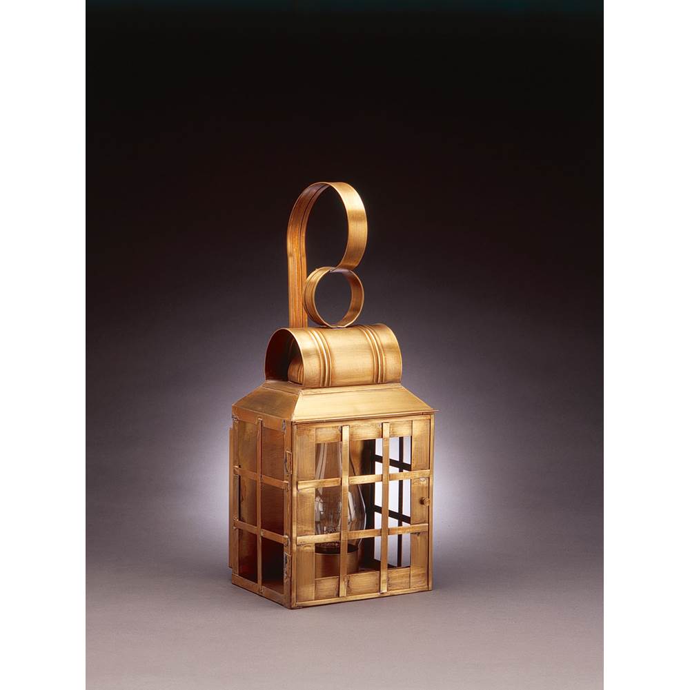 Northeast Lantern Culvert Top H-Bars Wall Antique Brass Medium Base Socket With Chimney Clear Glass