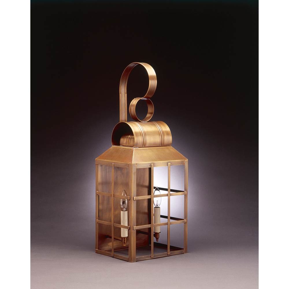 Northeast Lantern Culvert Top H-Bars Wall Dark Antique Brass 2 Candelabra Sockets Clear Glass