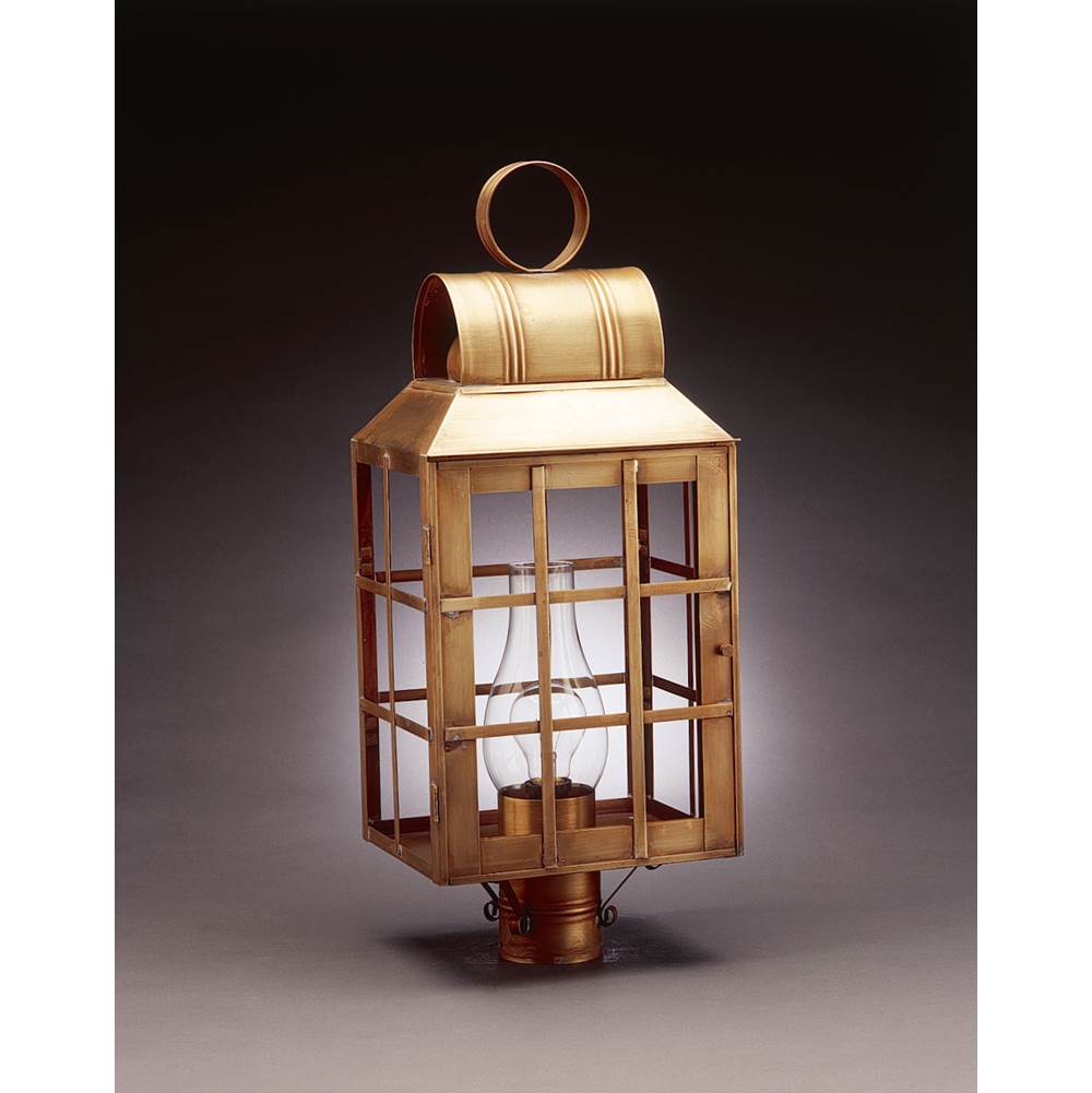 Northeast Lantern Culvert Top H-Bars Post Dark Brass Medium Base Socket With Chimney Clear Glass