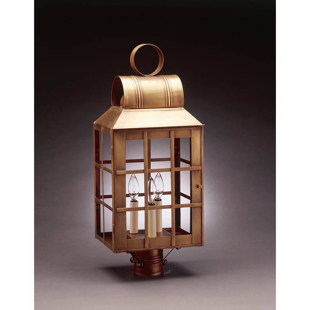 Northeast Lantern Culvert Top H-Bars Post Antique Brass 3 Candelabra Sockets Clear Glass