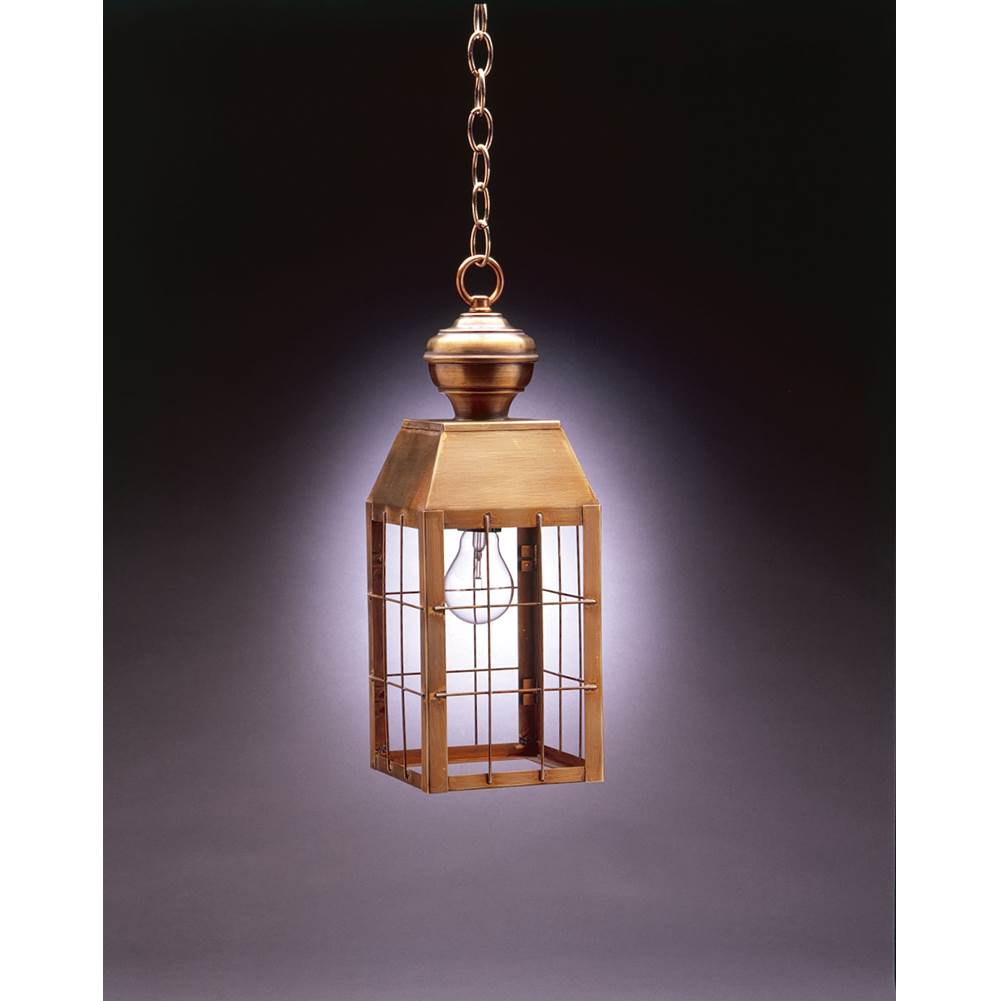 Northeast Lantern H-Rod Hanging Antique Copper Medium Base Socket Clear Glass