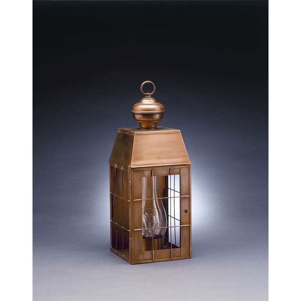 Northeast Lantern H-Rod Wall Antique Brass Medium Base Socket With Chimney Clear Glass