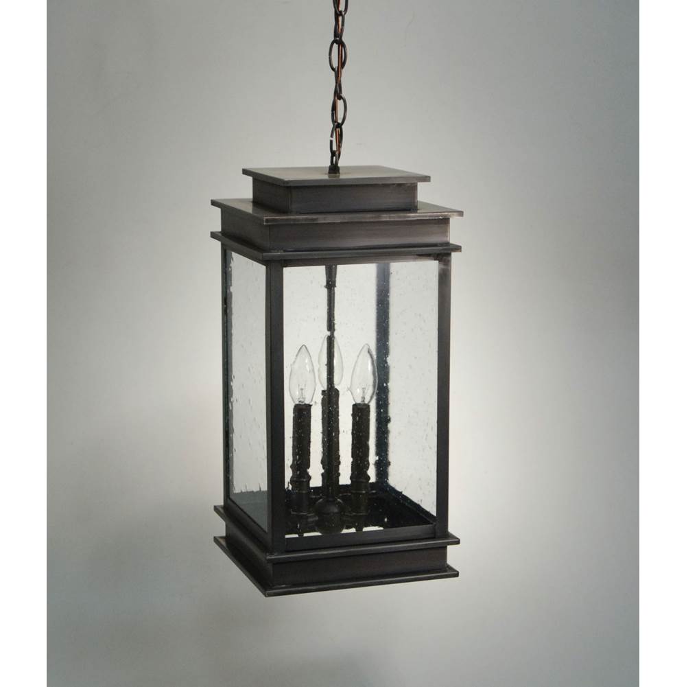 Northeast Lantern Hanging Dark Brass 3 Candelabra Sockets Clear Seedy Glass