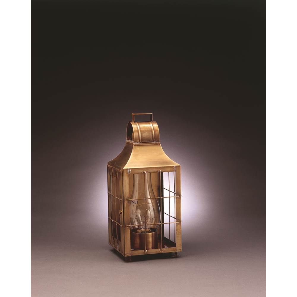Northeast Lantern Culvert Top H-Rod Wall Antique Brass Medium Base Socket With Chimney Clear Glass