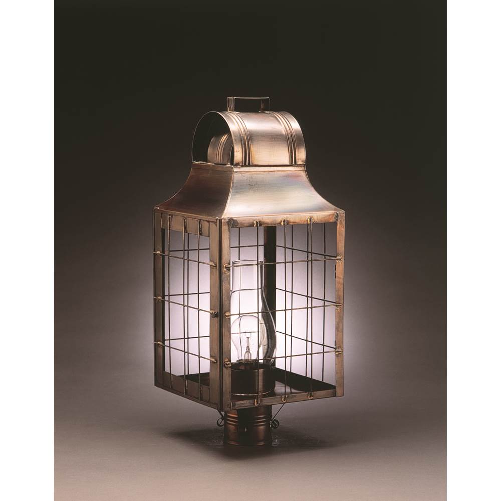 Northeast Lantern Culvert Top H-Rod Post Dark Antique Brass Medium Base Socket With Chimney Clear Glass