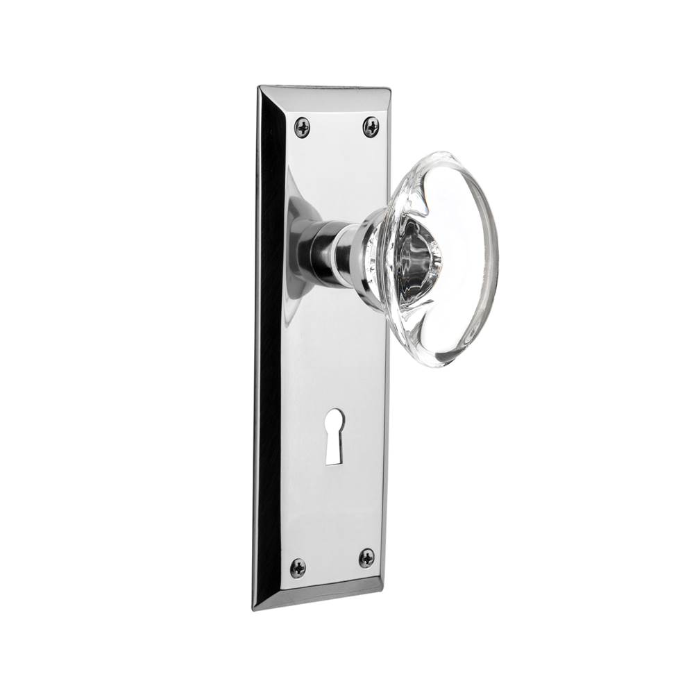 Nostalgic Warehouse Nostalgic Warehouse New York Plate with Keyhole Passage Oval Clear Crystal Glass Door Knob in Bright Chrome