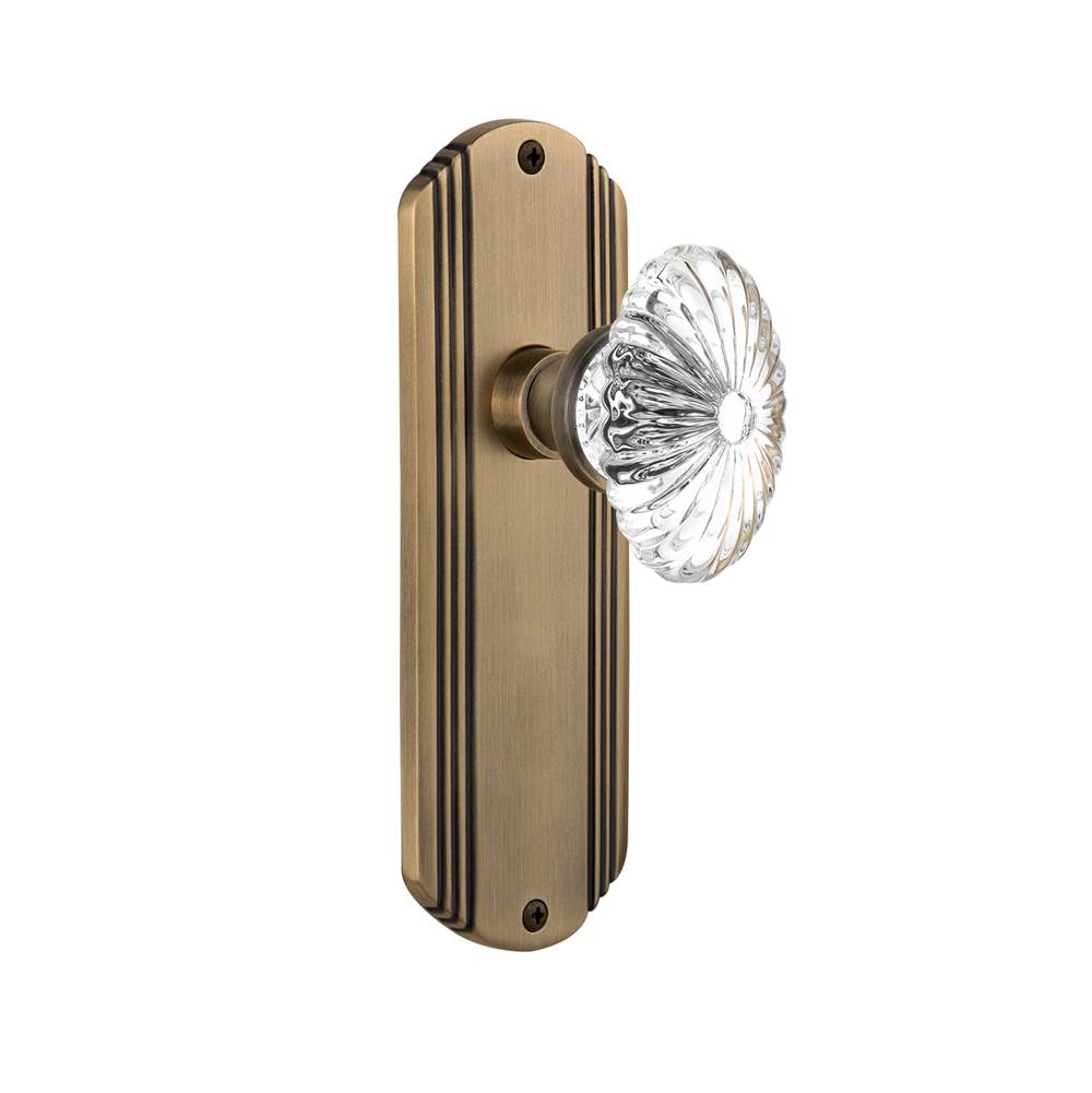 Nostalgic Warehouse Nostalgic Warehouse Deco Plate Privacy Oval Fluted Crystal Glass Door Knob in Antique Brass