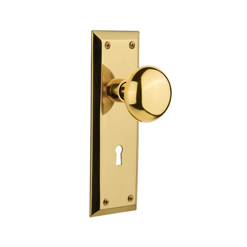Nostalgic Warehouse Nostalgic Warehouse New York Plate with Keyhole Privacy New York Door Knob in Unlacquered Brass