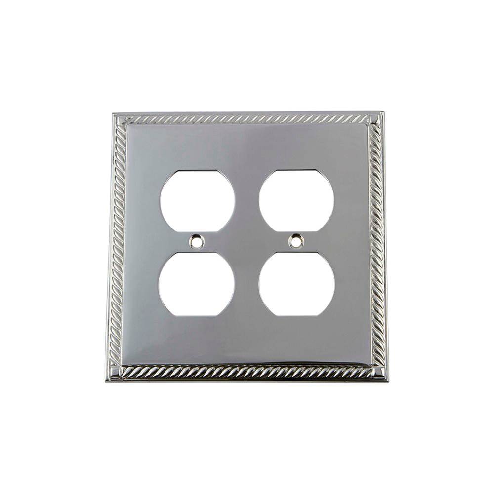 Nostalgic Warehouse Nostalgic Warehouse Rope Switch Plate with Double Outlet in Bright Chrome