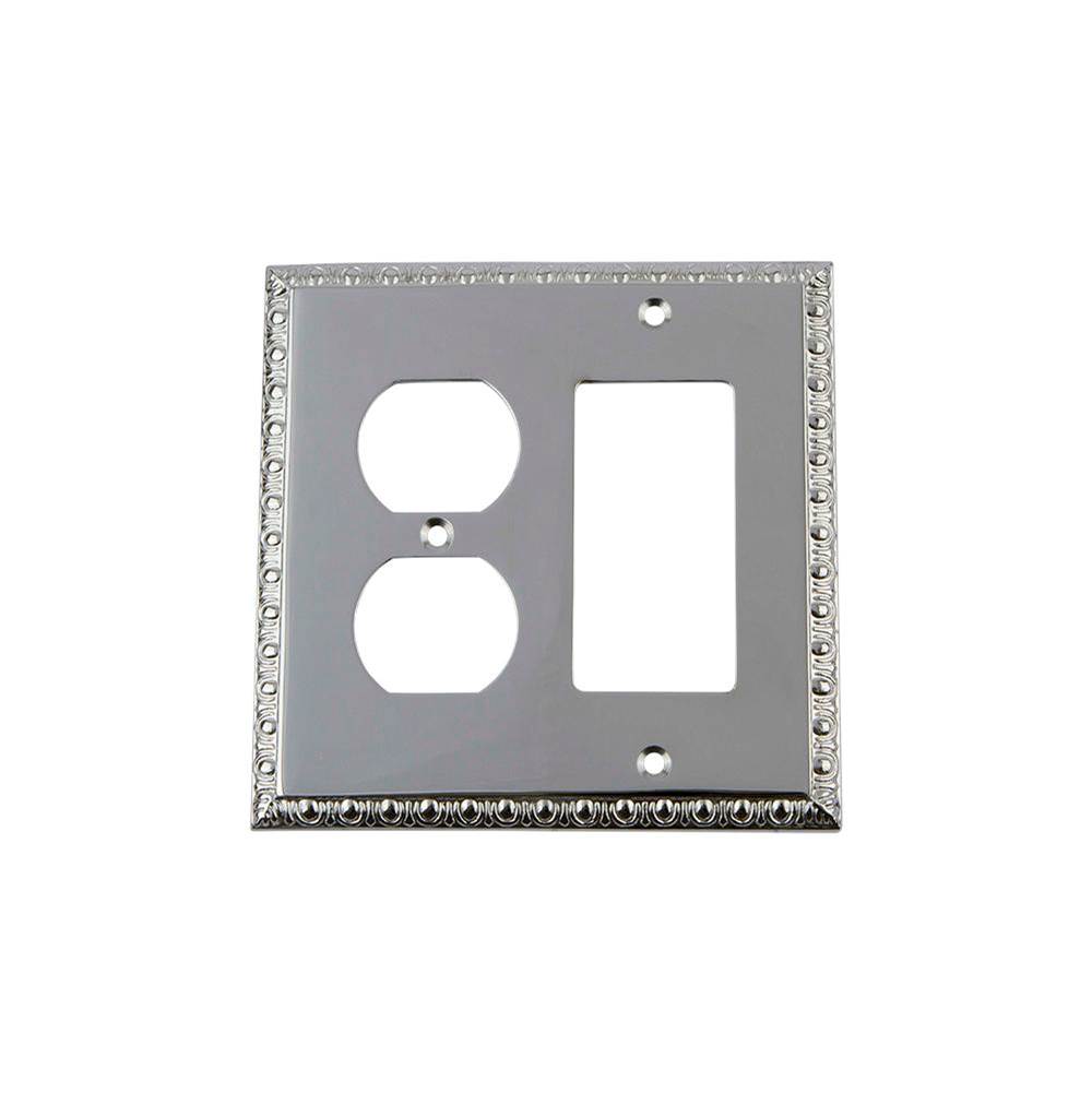 Nostalgic Warehouse Nostalgic Warehouse Egg & Dart Switch Plate with Rocker and Outlet in Bright Chrome