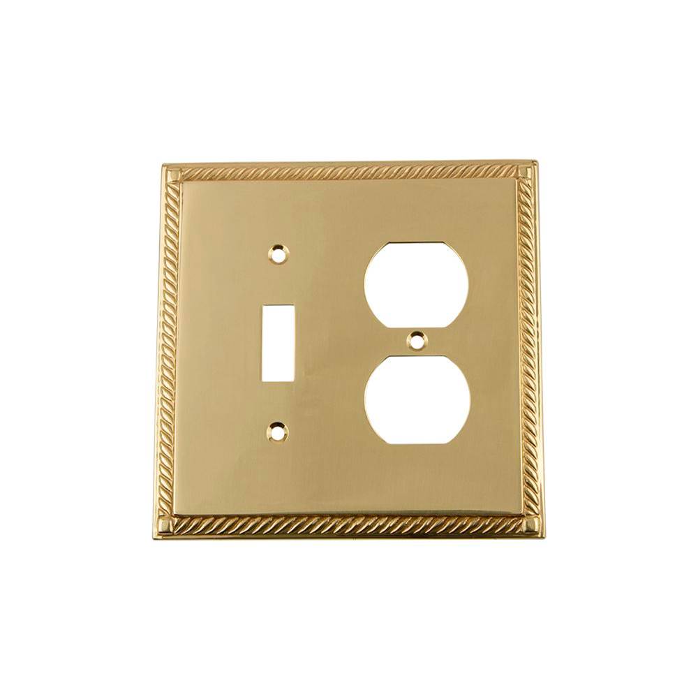 Nostalgic Warehouse Nostalgic Warehouse Rope Switch Plate with Toggle and Outlet in Polished Brass