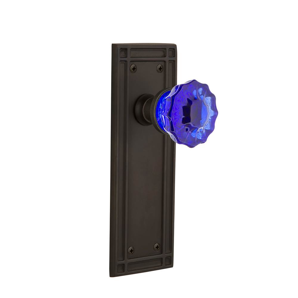 Nostalgic Warehouse Nostalgic Warehouse Mission Plate Double Dummy Crystal Cobalt Glass Door Knob in Oil-Rubbed Bronze