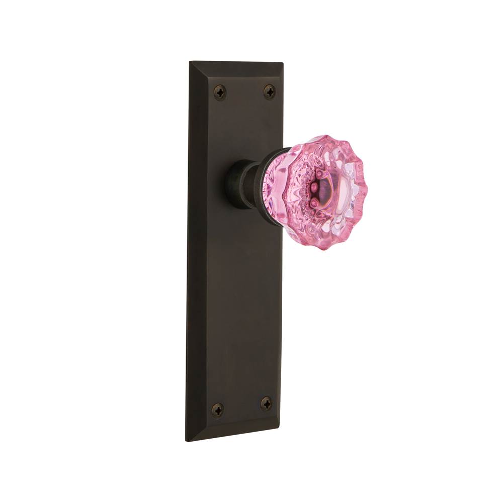 Nostalgic Warehouse Nostalgic Warehouse New York Plate Double Dummy Crystal Pink Glass Door Knob in Oil-Rubbed Bronze