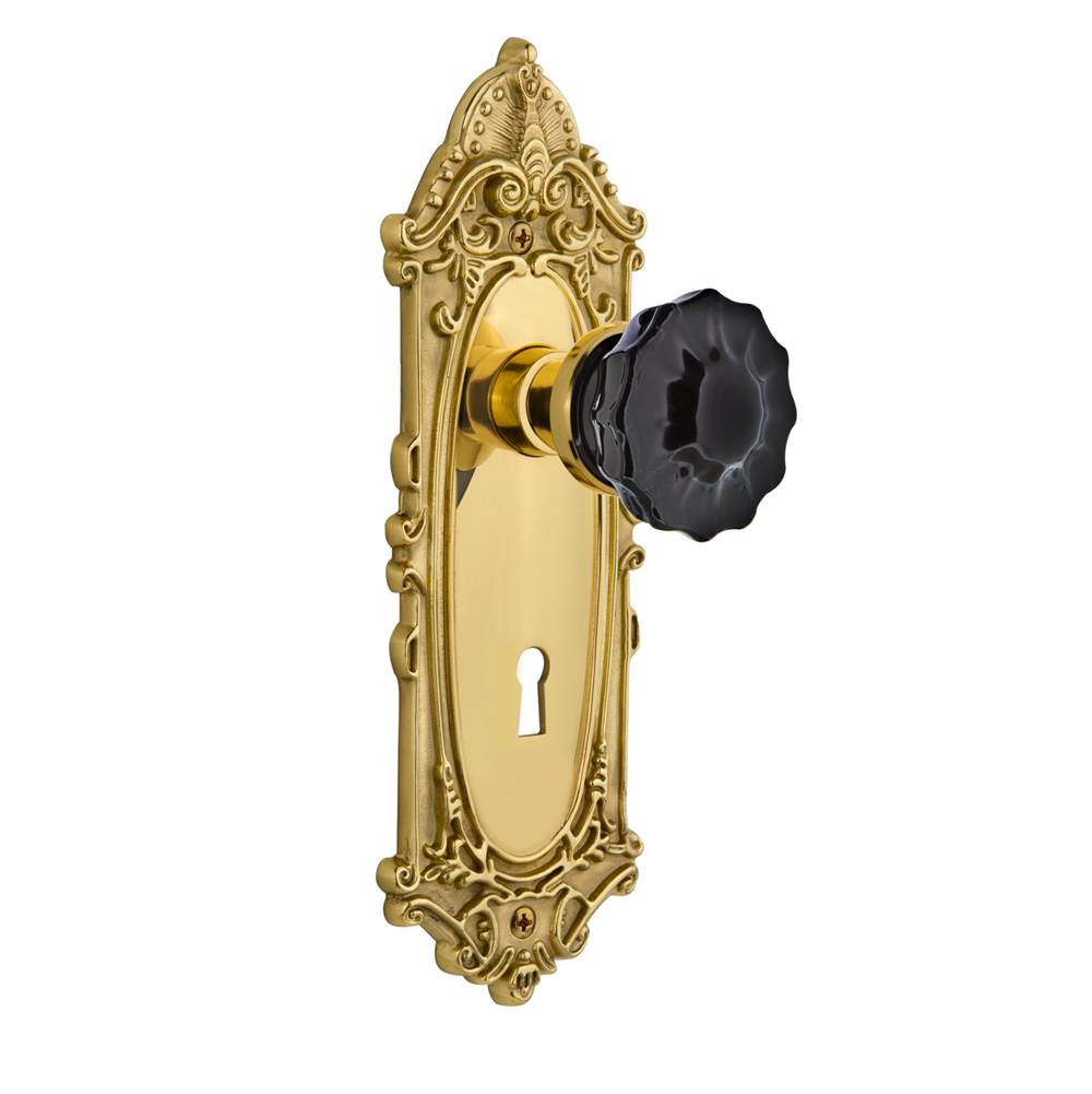 Nostalgic Warehouse Nostalgic Warehouse Victorian Plate with Keyhole Passage Crystal Black Glass Door Knob in Unlaquered Brass