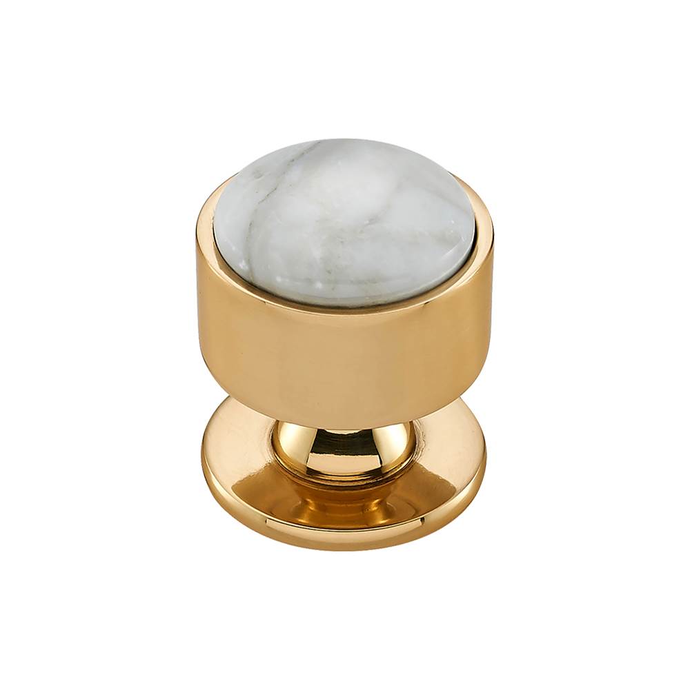 Vesta FireSky Carrara White Knob 1 3/8 Inch Polished Brass Base