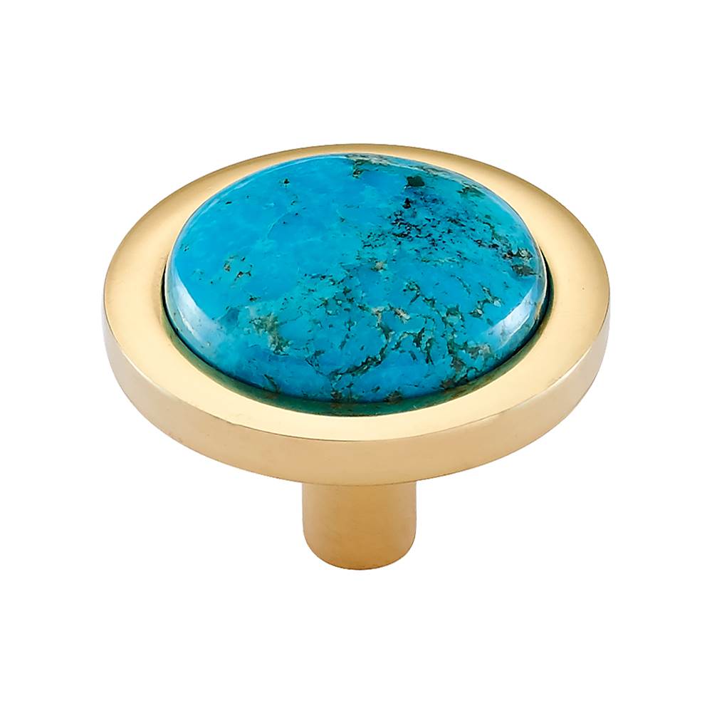 Vesta FireSky Mohave Turquoise Knob 1 9/16 Inch Polished Brass Base